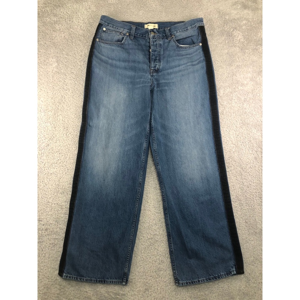 Madewell Jeans Women 34x30 (Tag 32) Low-Slung Baggy Tuxedo Stripe Button Fly